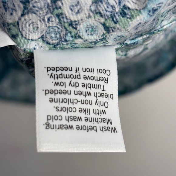 Apt 9 Floral Short Sleeve Button Down Shirt L Blue Green Collared - Picture 5 of 7